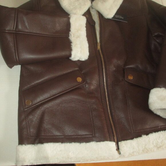 Rachel Zoe Faux Leather Faux Fur Lined Jacket Coat Size LARGE Dark Brown nwt - Picture 5 of 7